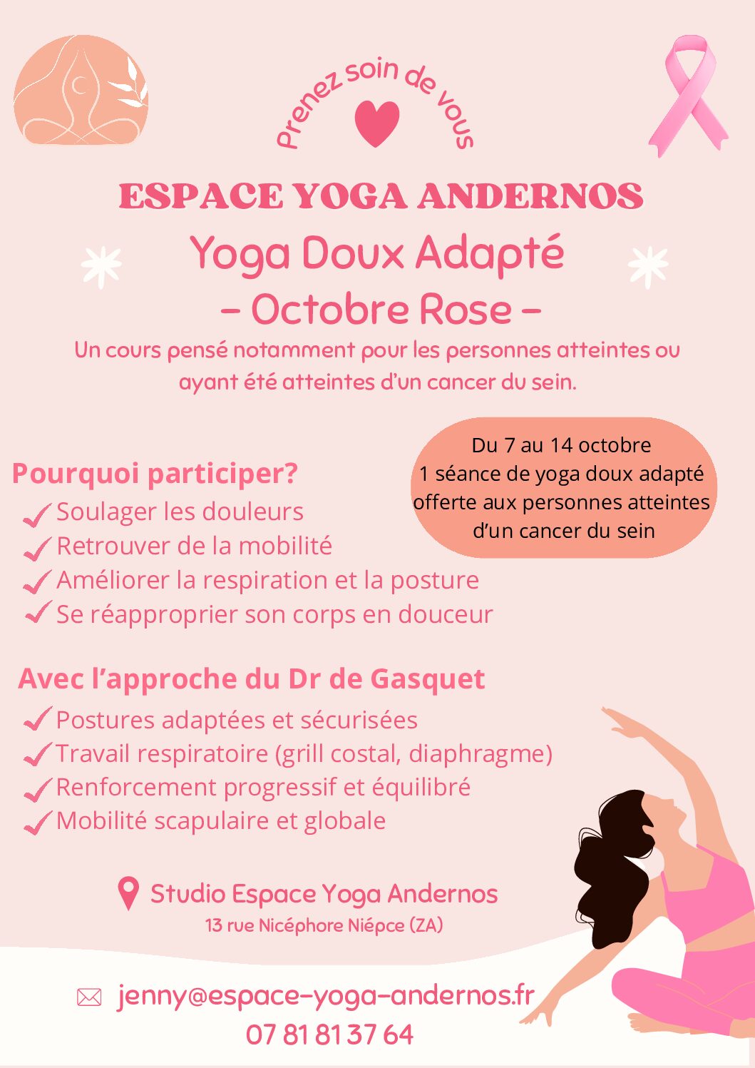 🎀 Octobre Rose à Andernos : Yoga doux adapté 🎀